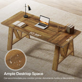 Tribesigns 63" Executive Desk, Farmhouse Wooden Office Computer Desk, Large Workstation Writing Table with Sturdy Legs for Home Office, Brown Tribesigns