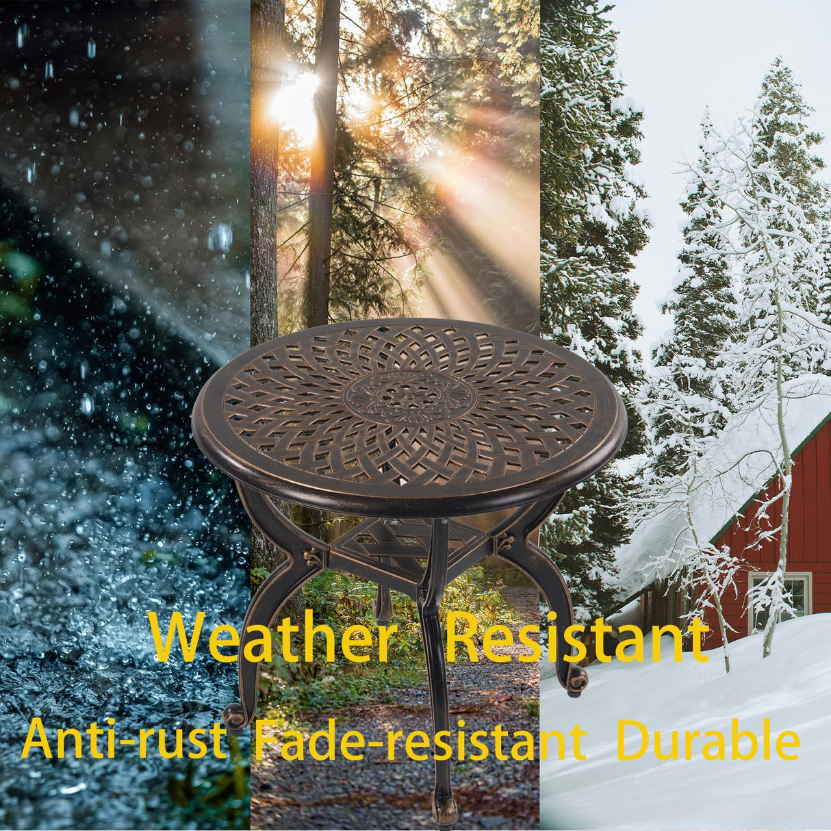 WILOUNGE Cast Aluminum Outdoor Side Table,Small Patio Table,Outdoor Coffee Tables for Patio,Garden,Balcony, for All Weather (Copper, Round) WILOUNGE