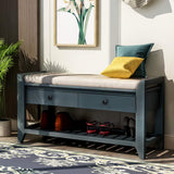 Knocbel Entry Storage Bench Shoes Rack with Cushioned Seat, 2 Drawers & Slatted Shelf, Living Room Entryway Hallway Foyer Shoe Bench Bedroom End of Bed Bench (Antique Navy) Knocbel
