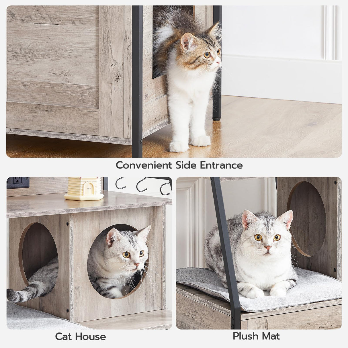 HOOBRO Litter Box Enclosure with 2 Storage Shelves, Tall Cat Litter Box Furniture Hidden with Charging Station, Indoor Cat Furniture with Cat House and Plush Mat, Greige BG70UMW01 HOOBRO