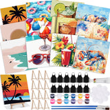 MotiMind 12 Sets Framed Paint by Number Kit for Adults with 12 Wooden Easels, 12 Disposable Apron, 12 Pigment 12 Brush, 12 Palette, DIY Acrylic Paint by Number Kits for Party(Summer) MotiMind