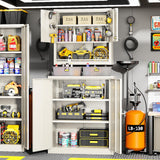 Greenvelly Metal Storage Cabinet, 42” Locking Storage Cabinet with Doors and Shelves, Lockable Storage Cabinets for Home Office, Utility Locker Cabinet, Steel Garage Cabinet with 2 Keys, Grey Greenvelly