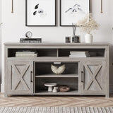 BELLEZE Modern 58 Inch Barn Door Wood TV Stand & Media Entertainment Center Console Table for TVs up to 65 Inches with Two Open Shelves and Cabinets - Corin (Gray Wash) BELLEZE