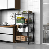 FREGREE 50" H 4 Tier Foldable Storage Shelf with Wheels, Folding Shelving Loads 400 LBS, Metal Steel Garage Shelves, Rolling Standing Utility Rack for Kitchen, Pantry, Office, Black FREGREE