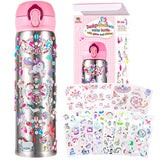 YOFUN Decorate Your Own Water Bottle with 11 Sheets of Unicorn Stickers & Glitter Gems, Craft Kit & Art Kit for Children, Gift for Girls Age 4 5 6 7 8 9 10 Years Old Kids, BPA Free Insulated (Silver) Y YOFUN