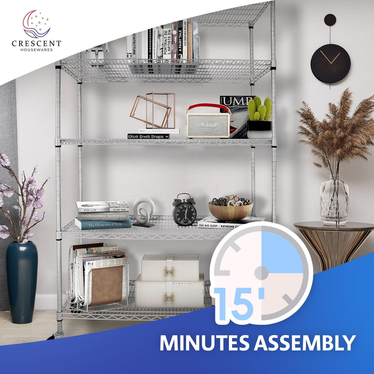 4000 LBS Heavy Duty Wire Rack 48 x 18 x 76, 5-Tier NSF Commercial Rolling Rack with Wheels, Chrome Metal Shelving Unit for Garage, Kitchen, Warehouse, Adjustable Storage Shelf, Crescent Crescent Housewares