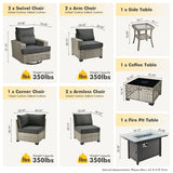 HOOOWOOO Outdoor Sectional Patio Furniture Set with Fire Pit Table,10 Pieces Wicker Conversation Sets L Shaped Couch,Extra Deep Out Door Sofa Outside Furniture with Swivel Chairs,Black HOOOWOOO