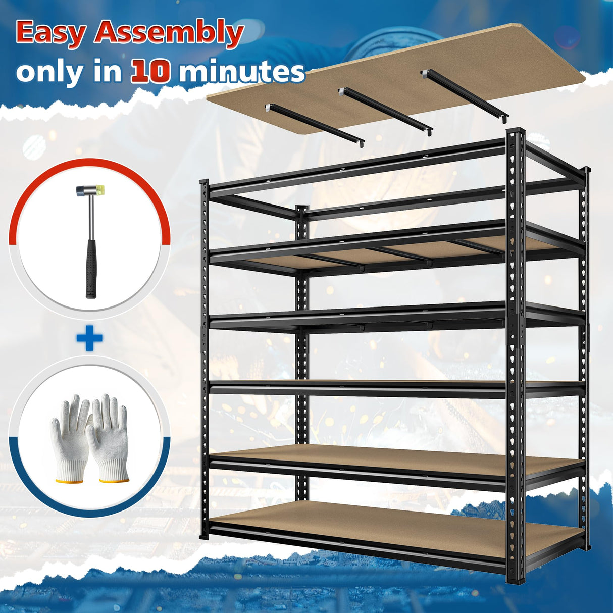 DurayLoly 55" W Storage Shelves, 3060LBS Garage Shelving Heavy Duty, 6-Tier Heavy Duty Shelving, Adjustable Metal Shelving Unit for Garage, Warehouse, Pantry, Kitchen, 55" W × 24" D × 84" H, Black DurayLoly