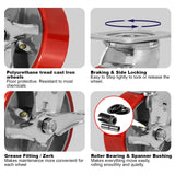 NINOSO 6'' Caster Wheels, Heavy Duty Casters with Polyurethane Wheel, Industrial Casters Set of 4 with Capacity 4800lbs, Widely Used in Workbench Tool Box Furniture (4 Pack Brakes) Ninoso