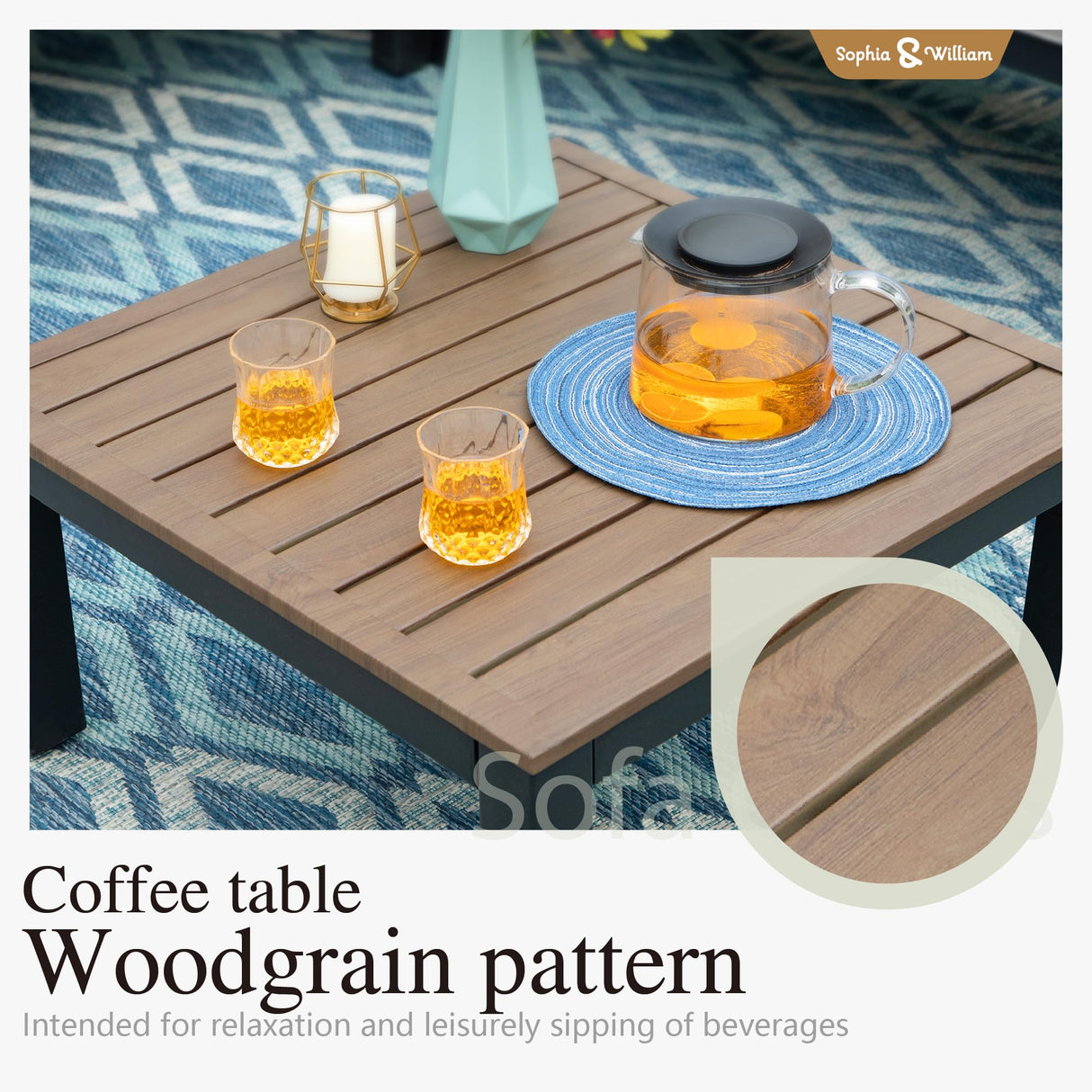 Sophia & William 6 Pieces Outdoor Patio Furniture Set, Metal Sectional Sofa Set Patio Conversation Set with Cushions-2 x Single Sofa with Side Table,2 x Single Sofa,1 x 2-Seat Sofa,1 x Tea Table Sophia & William