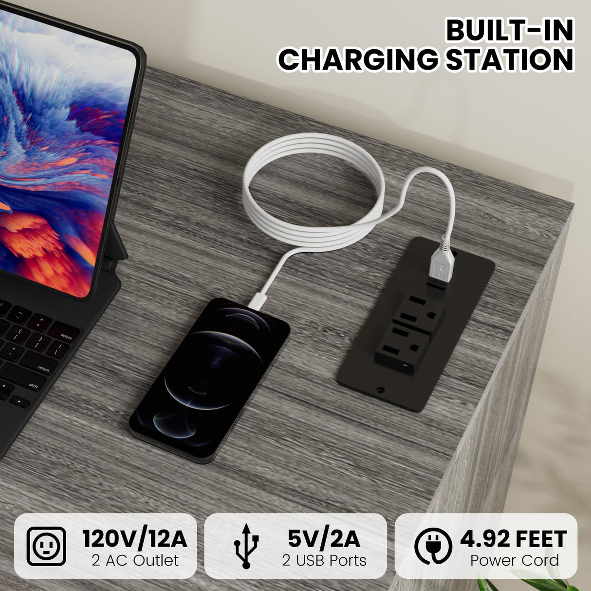 GarveeHome 6 Drawer Dresser for Bedroom with LED Lights and Charging Station, Wooden Double Dresser with 2 Shelves & Mental Grid Handle, Modern Chest of Drawers for Bedroom, Entryway, Hallway, Grey GarveeHome