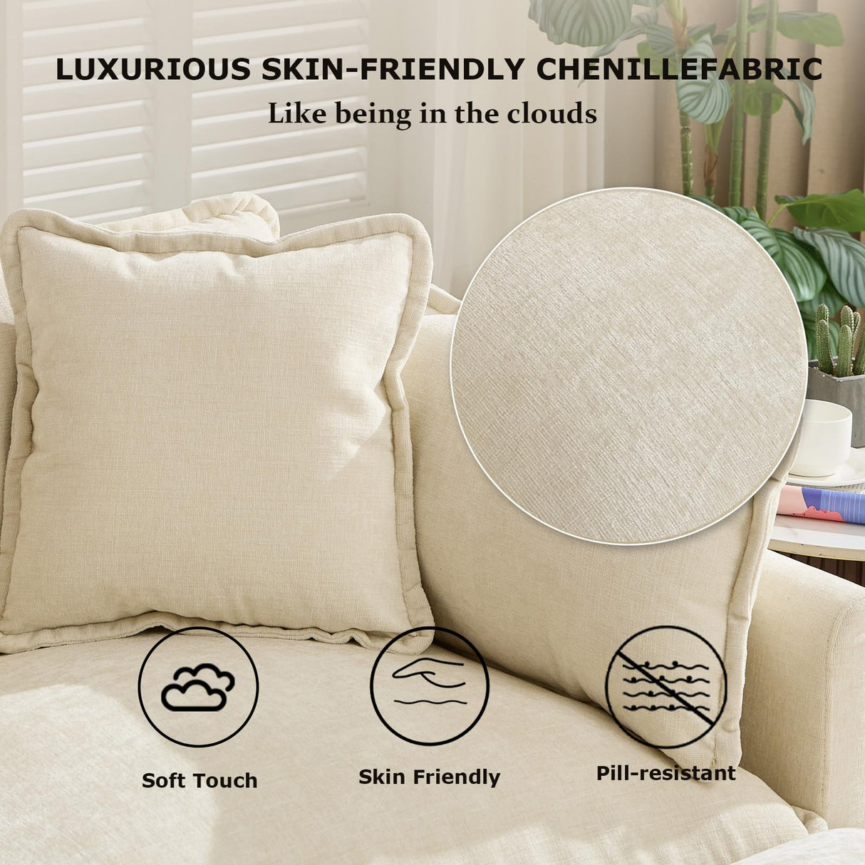 SoarFlash 71.6" Chenille Sectional Sofa, Comfy L Shaped Modular Coush Sofa with Ottoman, Modern 2 Seat Couch Deep Seat Sofa Set for Living Room,Beige SoarFlash