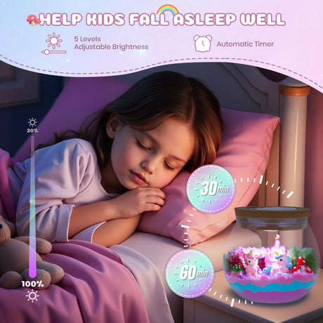 Nicella Unicorn Light-Up Terrarium Kit for Kids - LED Night Light Birthday Gift for Girls Ages 4 5 6 7 8-12 Year Old - Unicorn Toys for Girls - DIY Arts and Crafts Kit for Kids - Best Presents Nicella