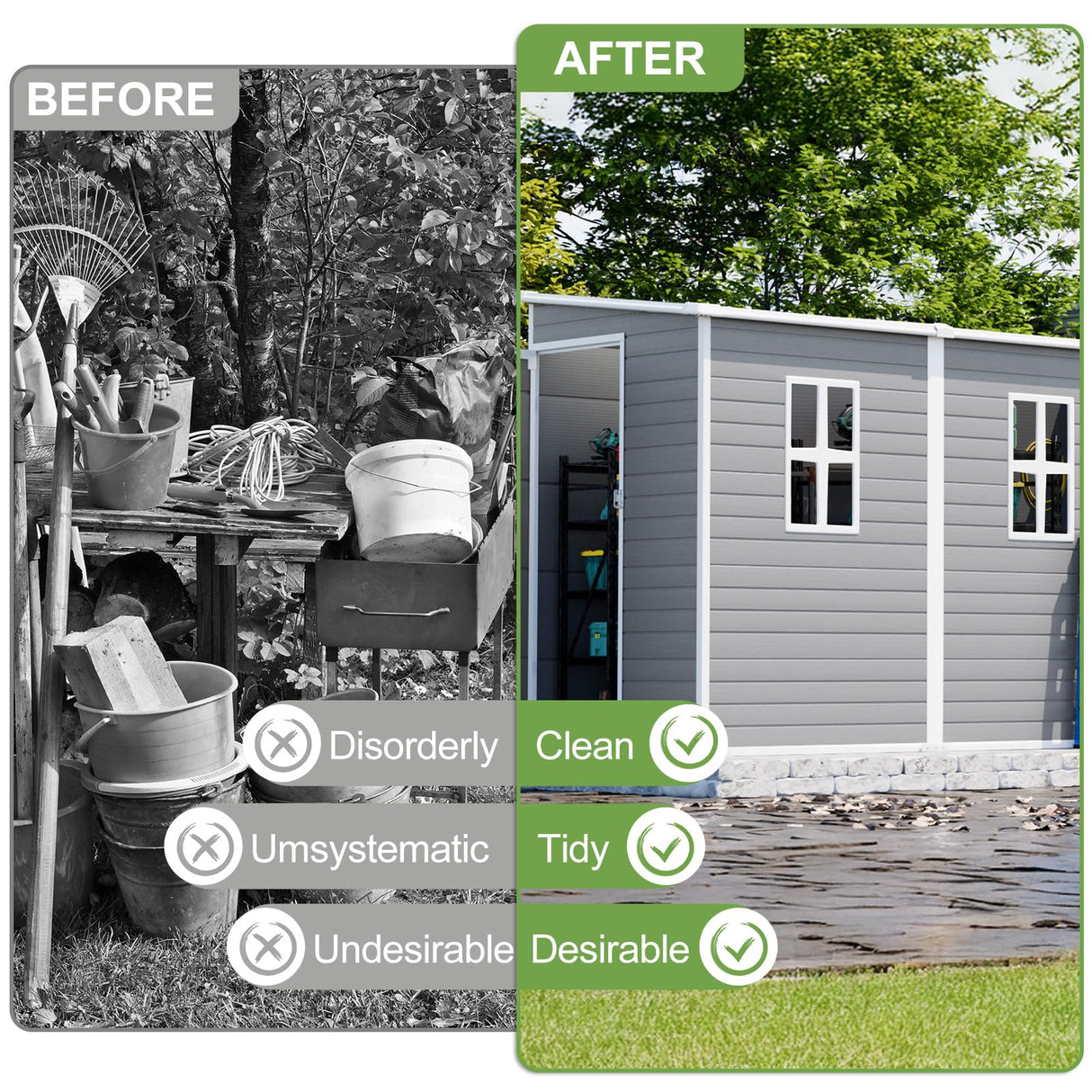 SELLERWE 8x4x6 FT Resin Lean to Shed, Waterproof Outdoor Storage Shed with Floor, Window, Lockable Door & 2 Windows, Tool Shed for Patio Garden, Lawn, Backyard, Dove Grey SELLERWE