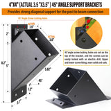 Wocepu 4pack 4x4 (Actual 3.5''x3.5'') Degree Angle Support Brackets, For Pergola, Gazebo, Deck Wood Frame Structures Provide Support 45° Degree Angle Bracket WOCEPU