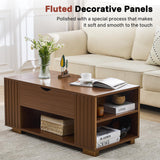 Redkey Lift Top Coffee Table -Fluted Wood Center Table with Hidden Compartment and Storage Shelf- Lift Tabletop for Home Living Room Office - Walnut Redkey