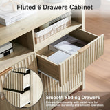 OAKHAM HOME 6 Drawer Dresser Fluted 6 Drawers Dresser Wood Modern Chest of Drawers with 2 Open Shelves, Wide Drawer Organizer Thickened Board Dresser TV Stand for Bedroom(Sunwashed Ash Oak) OAKHAM HOME