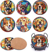 Puraikcmi 6pcs Dogs DIY Diamond Art Painting Kits Coasters with Holder, Diamond Coasters by Number Adults Crafts Full Drill Round Mosaic Stitch Art Craft Supplies Puraikcmi