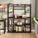 Tribesigns Kitchen Bakers Rack, 5-Tier Microwave Stand with Metal Frame, 55" Wide Kitchen Storage Shelf, Large Coffee Bar Station Baker's Rack with 11 Hooks, Rustic Brown Tribesigns