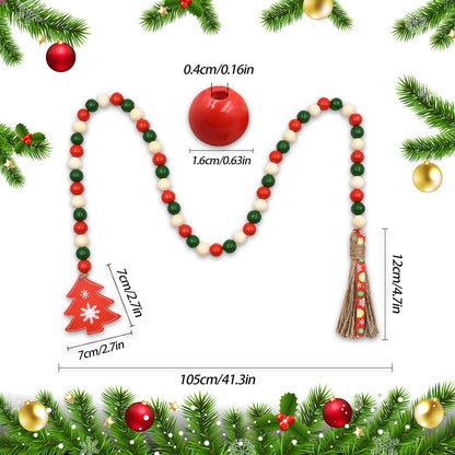 Wood Bead Garland for Christmas Tree, Christmas Wood Bead Garland Christmas Wooden Beads Garland Christmas Wood Garland Christmas Wood Bead Garland with Tassels Red and White Christmas Decor