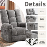 RUTOX Oversized Power Lift Recliner Chair for Elderly, Electric Lift Chair with Masssage and Heat, Overstuffed Power Recliner for Adults, 3 Positions,USB Ports, Side Pockets,Grey RUTOX