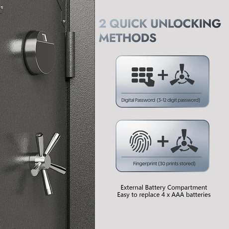 KAER Fireproof 20 Gun Safe 1400°F / 45 Minutes Biometric Gun Safe for Rifles and Pistols Rifle Safe Gun Cabinet Quick Access Gun Safes with Adjustable Shelf and Gun Rack (Gray) KAER