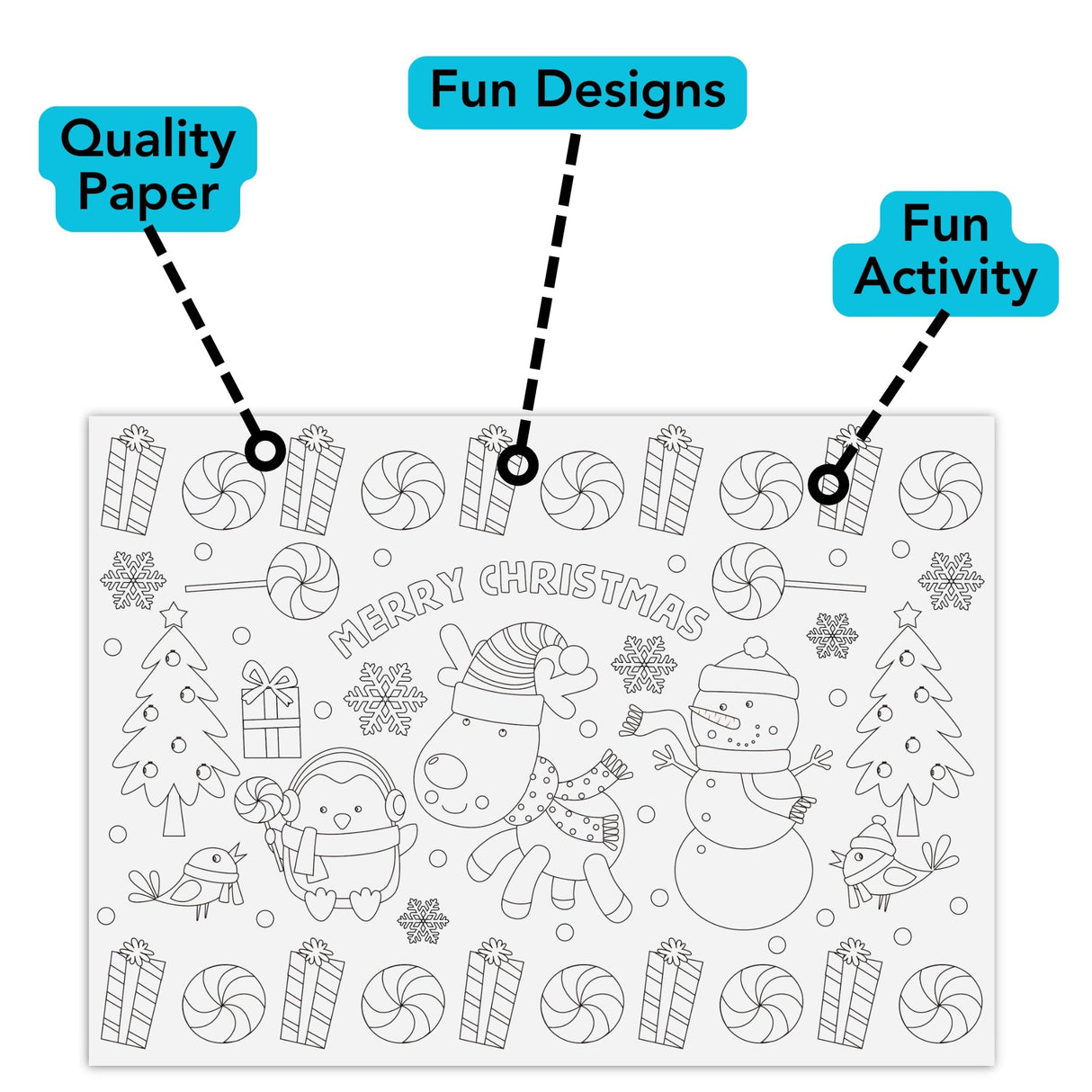 Iconikal Color-Your-Own 2-Sided Reversible Disposable Paper Place Mats, Christmas, 14 x 10-Inches, 22-Count Iconikal