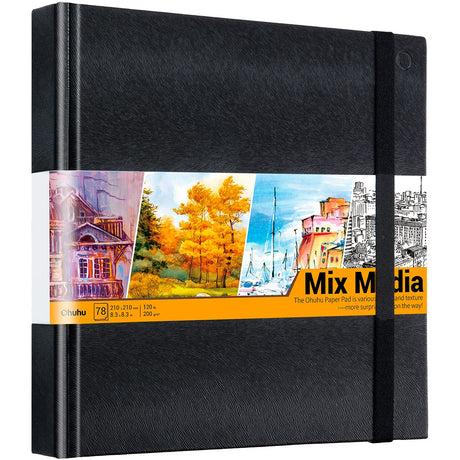 Ohuhu Mix Media Pad - 8.3"x8.3" Mixed Media Art Sketchbook, 120 lb/200 GSM Heavyweight Papers, 78 Sheets/156 Pages, PU Hardcover Mixed Media Paper Pad for Acrylic Painting Christmas Gift Ohuhu