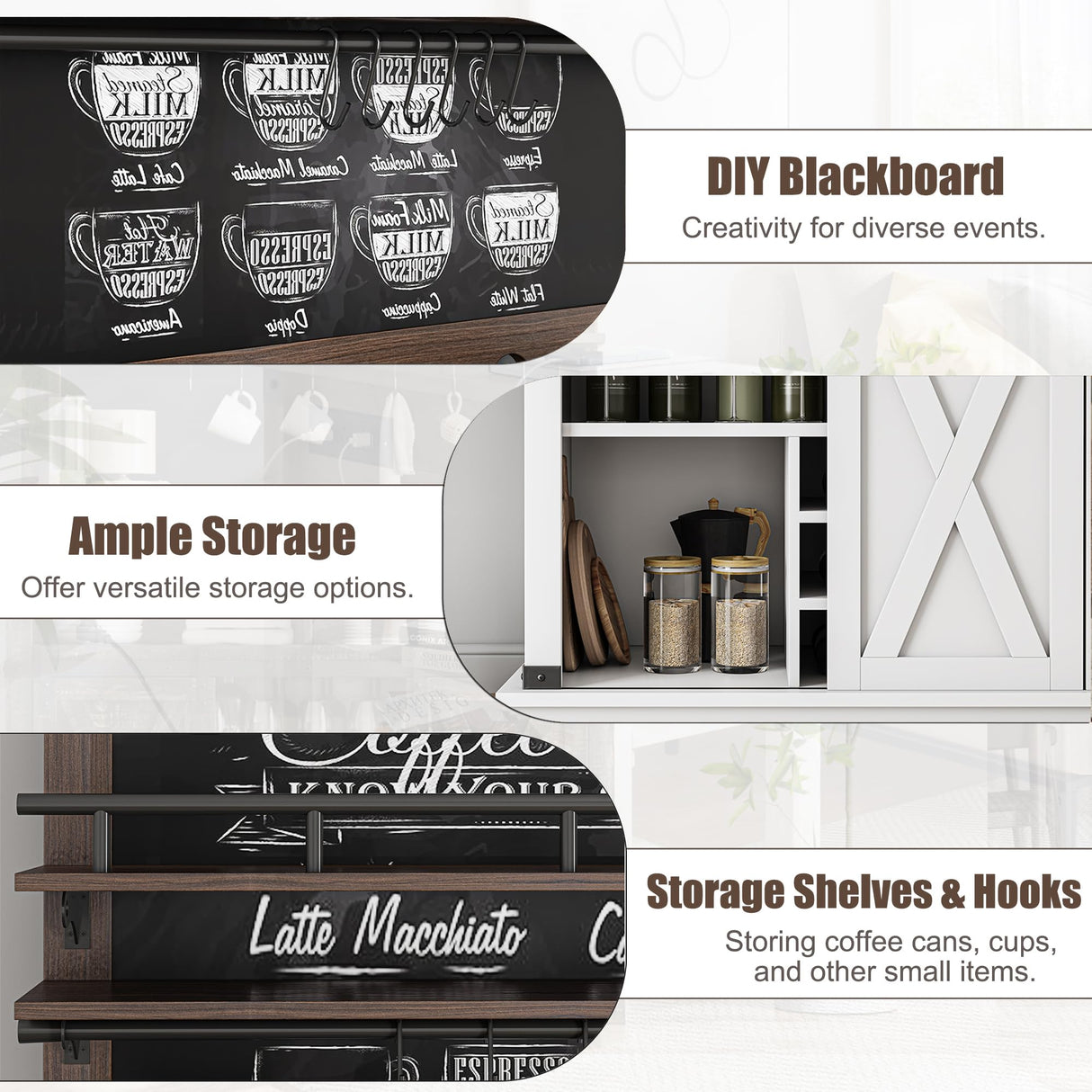 IDEALHOUSE Coffee Bar Cabinet, Farmhouse Buffet Cabinet with Storage, 75" Tall Bar Cabinet Kitchen Buffet Sideboard with Sliding Barn Door Coffee Hutch Cabinet for Dining Room (White) IDEALHOUSE