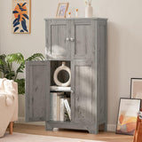 TEENFON Bathroom Floor Storage Cabinet, Freestanding Bathroom Storage Unit with 2 Adjustable Shelves & 4 Doors, 11.8 x 23.6 x 42.7 Inches, Grey TEENFON