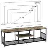 VECELO Industrial TV Stand for Televisions up to 65 Inch, 55" Entertainment Center with Open Storage Shelves for Living Room/Bedroom, 3 Tiers Media Console Table with Metal Frame, Grey, 55 Inches VECELO