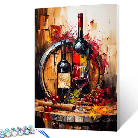 Red Wine Time Paint By Numbers For Adults Beginner Wooden Barrel and Fruits DIY Paint by Numbers Acrylic Paint Canvas Girls Bedroom Decor Painting Kits Dinner Art 16x20 Inch Beer Gift（Frameless ） TUMOVO