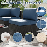 5 Piece Patio Furniture Sets, Low Back All-Weather Rattan Sectional Sofa with Tea Table&Washable Couch Cushions, Patio Furniture Sets, Black Rattan SUNLEI