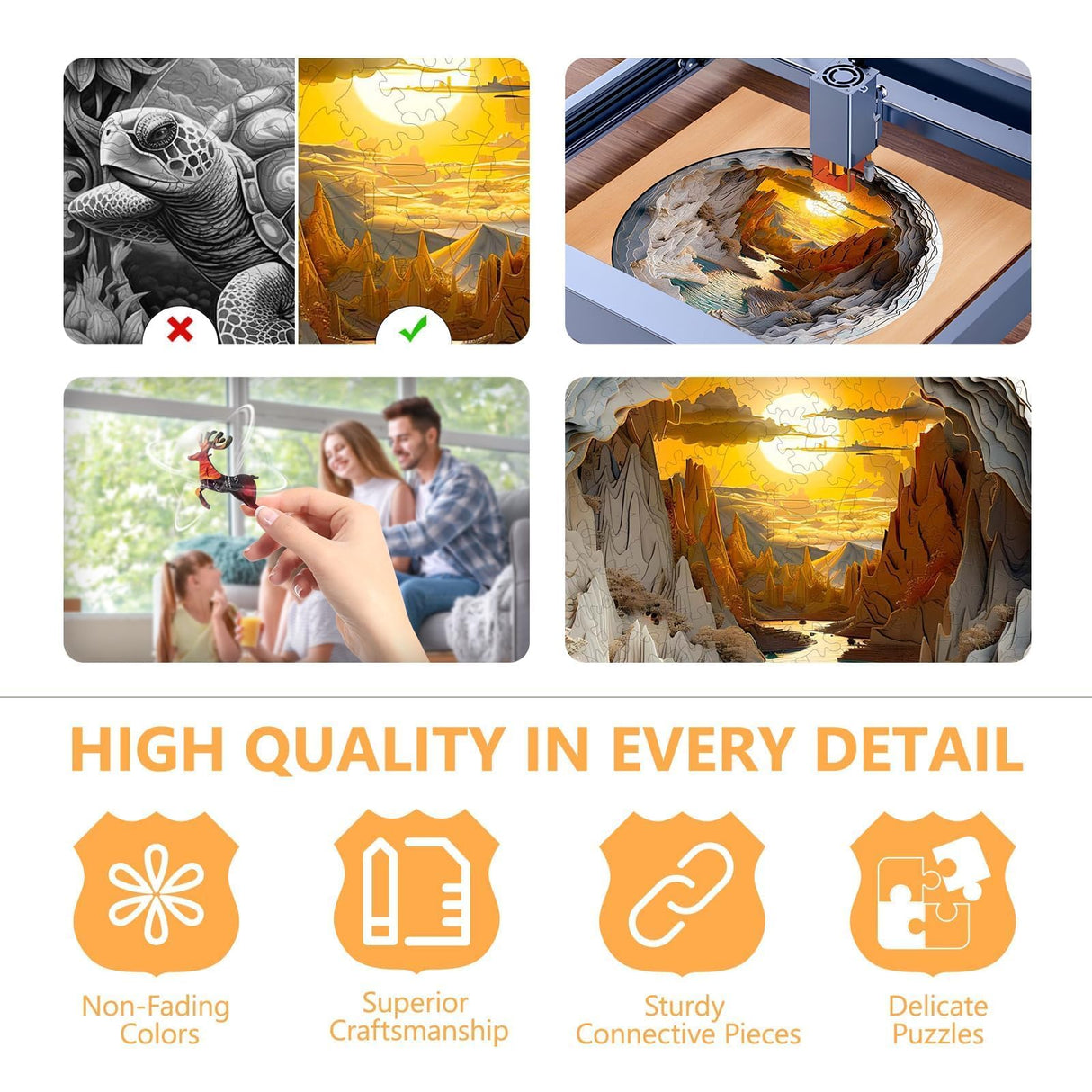 Wooden Puzzles for Adults, 3D Vision Effects Inside The Cave Wooden Jigsaw Puzzles for Adults, Unique Shape, Mountain Rivulet Sunset Landscape Wood Puzzles Adult, Home Decor (S-8.5 * 8.5in-100 pcs) Pijesaksa