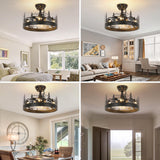 Farmhouse Rustic Ceiling Fan with Light and Remote, Black Chandelier Fan with Bear and Deer Design, Adjustable Height, Rustic Chandeliers for Living Room, Bedroom, Hallway, Entryway Lighting Merexcint