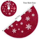 MACTING Christmas Burlap Tree Skirt, 30 Inch Red Countryside Tree Skirt with White Snowflake Printed, Small Rustic Tree Mat for Home Party Holiday Winter Indoor Xmas Decorations MACTING