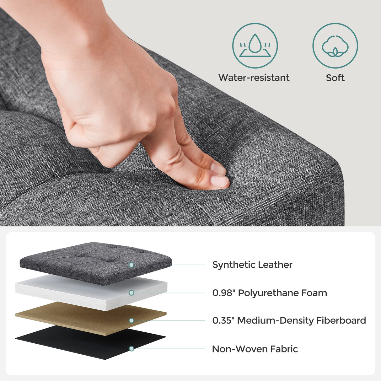 SONGMICS MAZIE Collection - 43 Inches Storage Ottoman, Foldable Storage Bench with Flipping Lid, 660 lb Load Capacity, for Entryway, Living Room, Bedroom, Dark Gray ULSF76GYZ SONGMICS