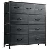 WLIVE 9-Drawer Dresser, Fabric Storage Tower for Bedroom, Entryway, Closet, Tall Chest Organizer Unit with Fabric Bins, Steel Frame, Wood Top, Easy Pull Handle, Charcoal Black Wood Grain Print WLIVE