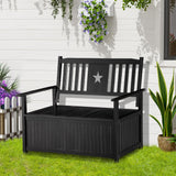 Outsunny 43 Gallon Outdoor Wooden Storage Bench with Backrest and Armrests, Black Star Motif Outsunny