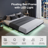 Novilla Floating Bed Frame with LED Lights, Modern Platform King Size Bed Frame with Mattress Slide Stopper, Easy Assembly, No Box Spring Needed, Noise Free Novilla