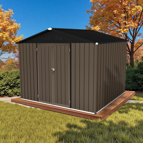 8' x 6' Outdoor Storage Shed, Sturdy Metal Building w/Lockable Doors for Garden, Backyard, Poolside and Lawn, Brown LINKHOO