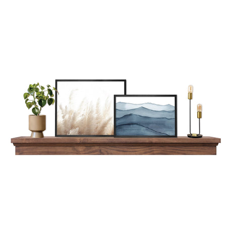 MCS 60-Inch Mantel, Master & Co Walnut Woodgrain Solid Wood Floating Fireplace Mantel, Long Floating Shelf for Livingroom with Wood Cleat Hanging System, Photo and Home Decor Display Shelf MCS