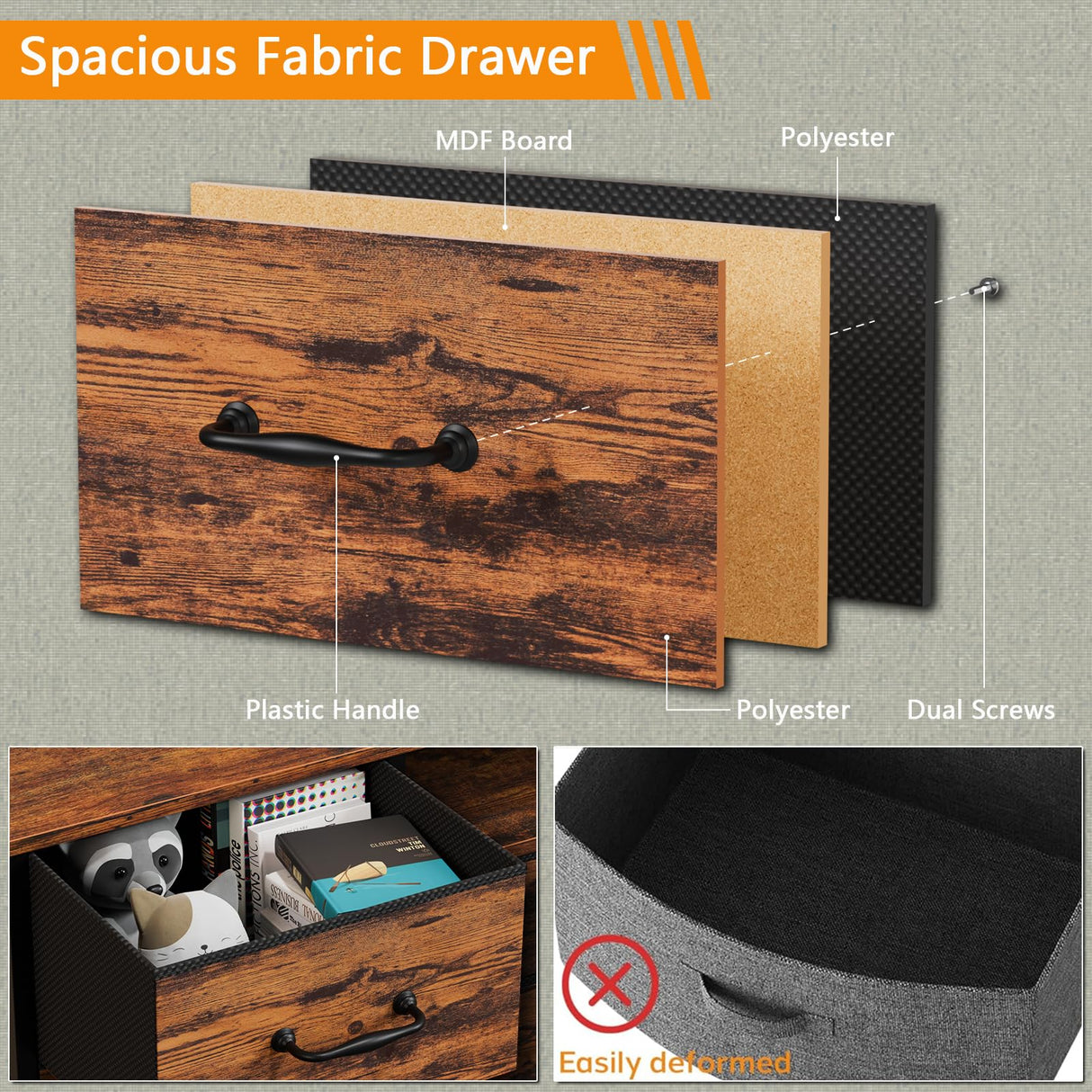 Furnulem 55'' TV Stand Dresser with 8 Drawers, Wood Desk Top - for Bedroom, Closet, Living Room Storage Furnulem