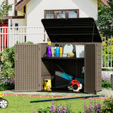 ZZM Large Outdoor Storage Shed, 48 Cu Ft Resin Versatile Storage Cabinet for Patio Accessories, Trash Cans & Garden Tools, Durable Horizontal Storage Box with Lockable Lid (Coffee) ZZM
