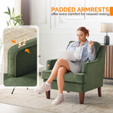 VINGLI Mid-Century Accent Chairs Set of 2, Green Upholstered Armchair Comfy Sofa Chairs Reading Chair High Back Living Room Bedroom Furniture for Apartment VINGLI