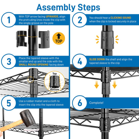 WISLAS 4 Tier Storage Racks Shelving, Heavy Steel Pantry Shelves, Adjustable Wire Shelving Rack, Suitable for Garage, Kitchen, Bathroom, Office, 16" W x 12" D x 50" H, Black WISLAS