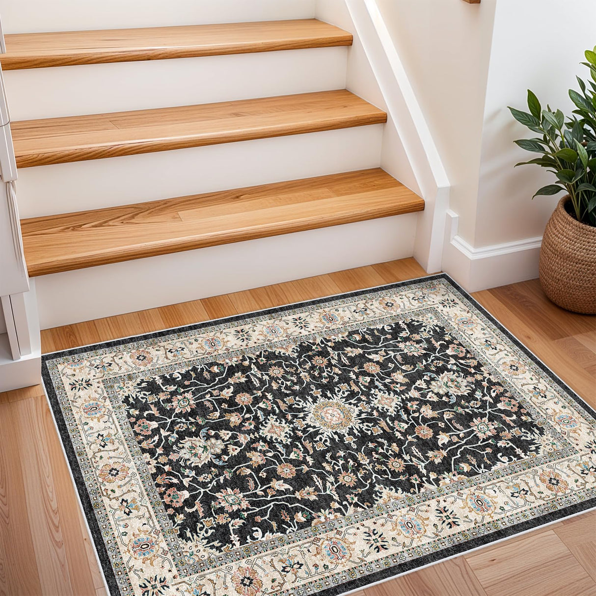 Washable Hallway Runner Rug 2x3 - Runner Rug Kitchen Rugs and Mats Non Skid Washable Waterproof Carpet Runner for Living Room Bedroom Bathroom (Black, 2X3) TOPRUUG