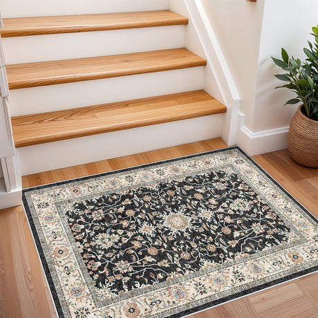 Washable Hallway Runner Rug 2x3 - Runner Rug Kitchen Rugs and Mats Non Skid Washable Waterproof Carpet Runner for Living Room Bedroom Bathroom (Black, 2X3) TOPRUUG