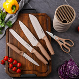 GOODA Kitchen Knife Set With Block,6-Piece Professional Chef Cooking Knives Set For Kitchen,Non-Stick Stainless Steel Knife Block Set (Khaki) GOODA