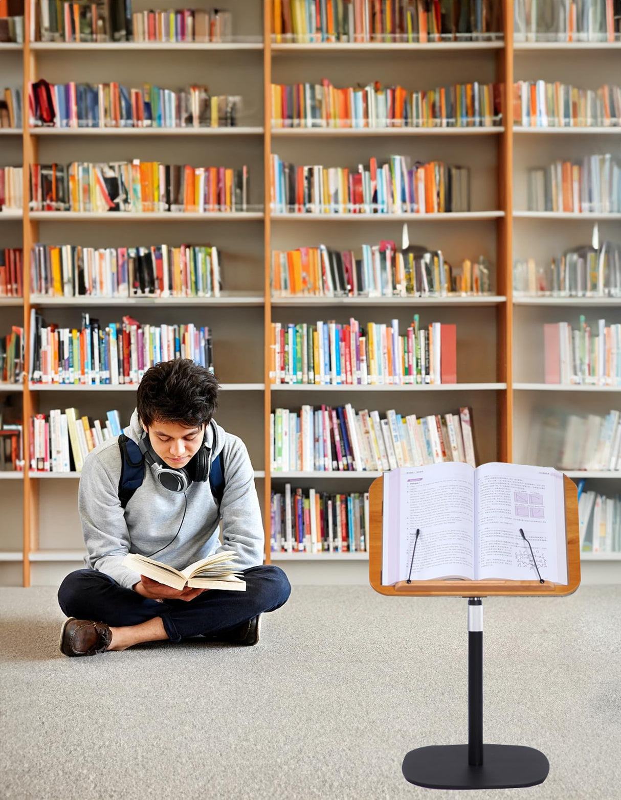 Adjustable to 67in Standing Book Stand, Book Holders for Reading Hands Free with Pedestal,Wood Music Sheet ，Podium& Bible& Cookbooks Display Stands Blinrfilal